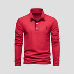Polo manches longues homme, patte boutonnée, huit coloris, rouge