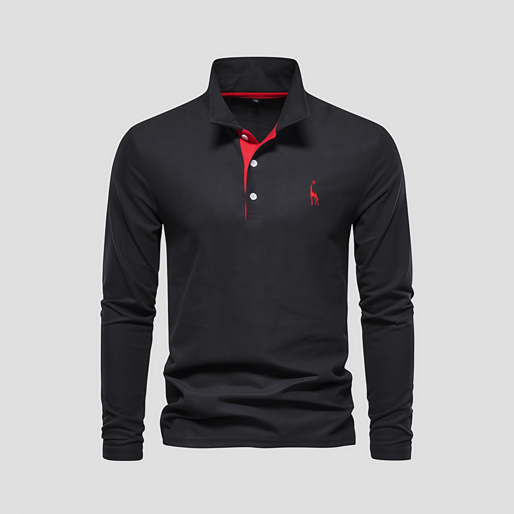 Polo manches longues homme, patte boutonnée, huit coloris, noir