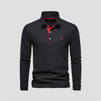 Polo manches longues homme, patte boutonnée, huit coloris, noir
