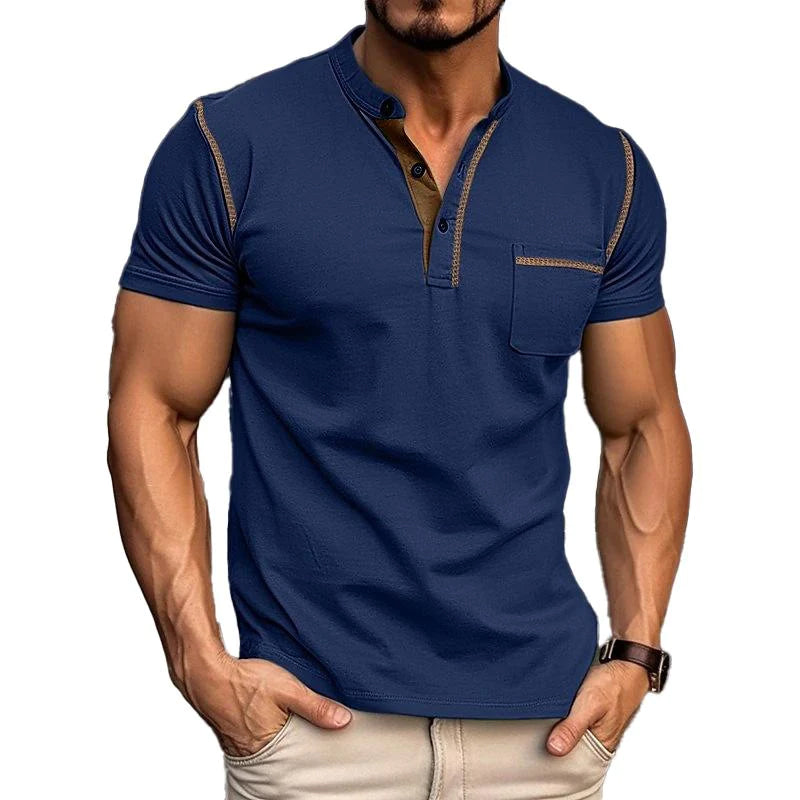 Polo homme col Henley, motif colorblock, onze coloris