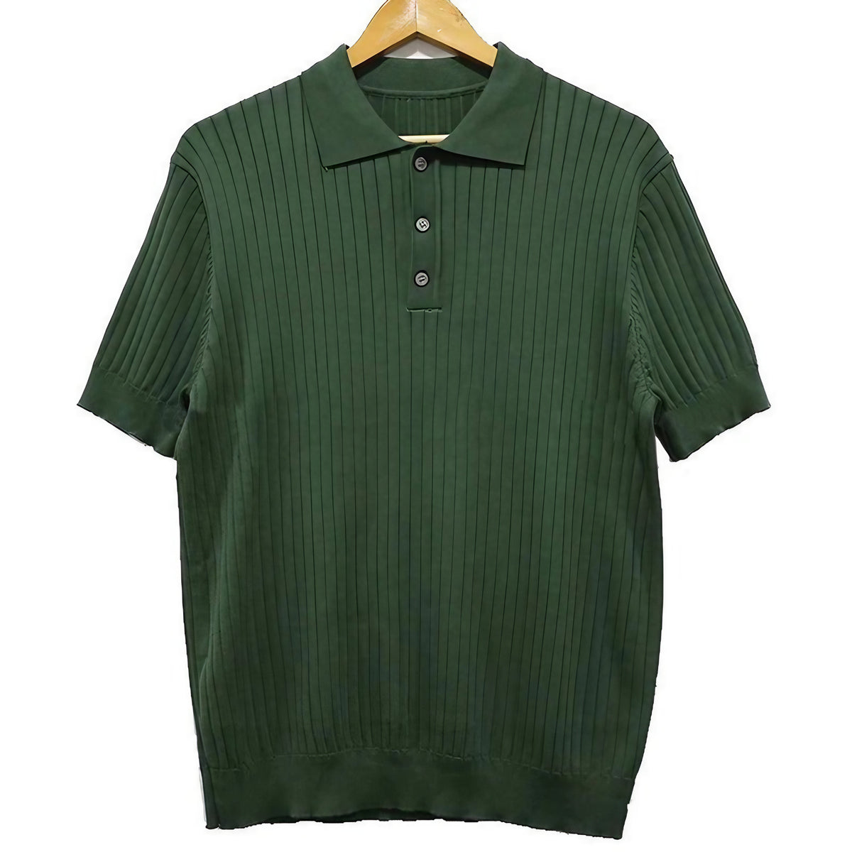 Polo homme rayé en maille à col à revers, style rétro, vert