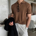 Polo homme rayé en maille à col à revers, style rétro, marron