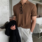 Polo homme rayé en maille à col à revers, style rétro, marron