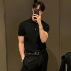 Polo homme rayé en maille à col à revers, style rétro, noir
