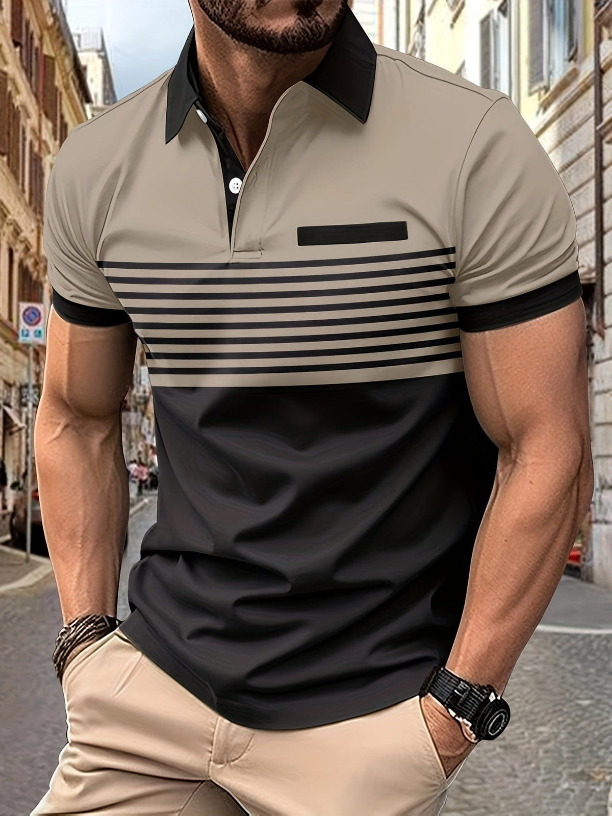 Polo rayé homme à manches courtes, sept coloris, du S au 3XL
