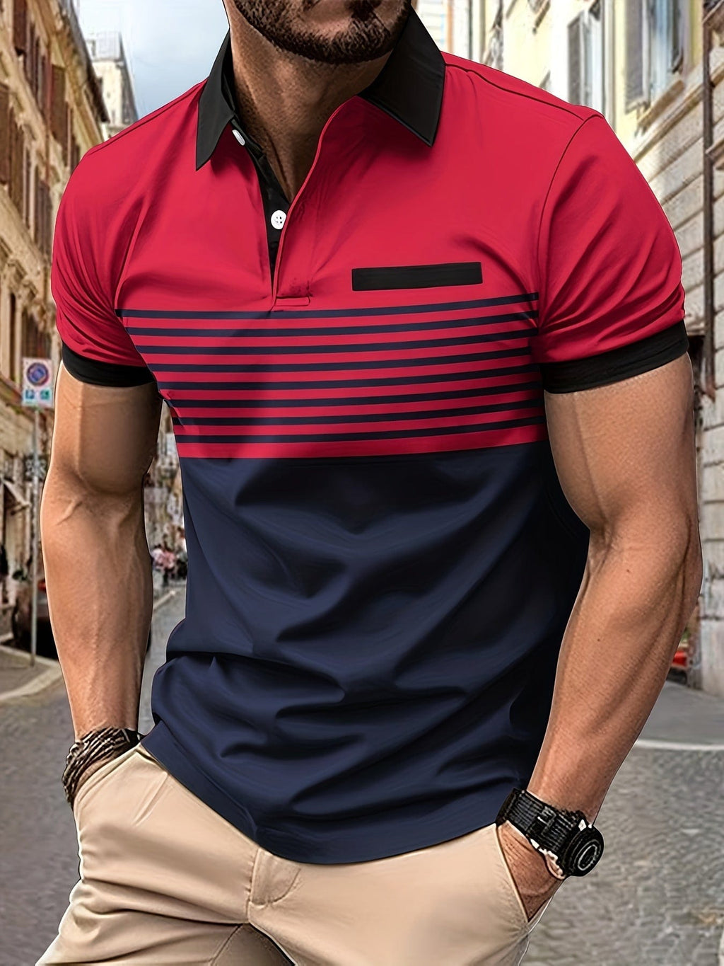 Polo rayé homme à manches courtes, sept coloris, du S au 3XL