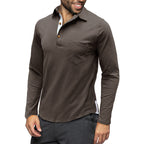 Polo homme à manches longues, coupe ajustée, poche poitrine, marron