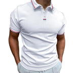 Polo homme uni à col rayé, manches courtes, huit coloris, blanc