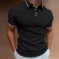 Polo homme uni à col rayé, manches courtes, huit coloris, noir
