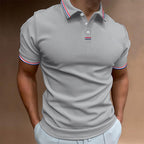 Polo homme uni à col rayé, manches courtes, huit coloris, gris