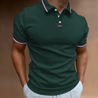 Polo homme uni à col rayé, manches courtes, huit coloris, vert armée