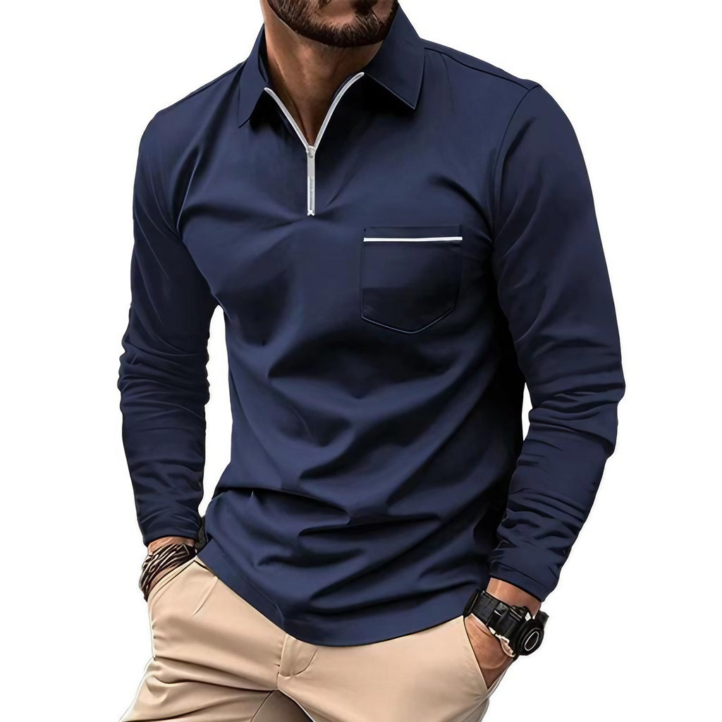Polo homme à manches longues avec poche poitrine, huit coloris