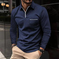 Polo homme à manches longues avec poche poitrine, huit coloris, bleu marine