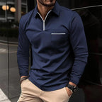 Polo homme à manches longues avec poche poitrine, huit coloris, bleu marine