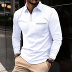 Polo homme à manches longues avec poche poitrine, huit coloris, blanc