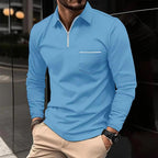 Polo homme à manches longues avec poche poitrine, huit coloris, bleu clair
