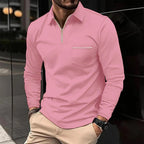 Polo homme à manches longues avec poche poitrine, huit coloris, rose