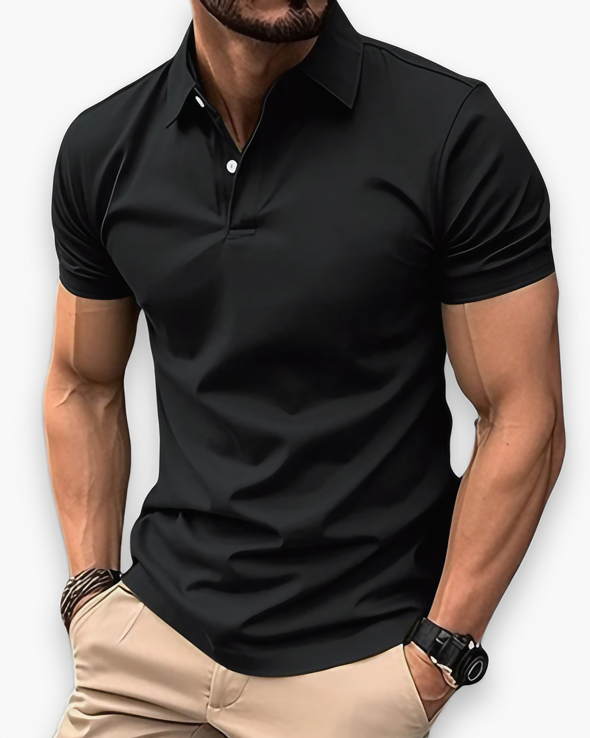 Polo homme coupe ajustée, huit coloris, du S au 5XL, noir
