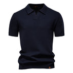 Polo homme texturé, col ouvert sans boutons, huit coloris, bleu marine