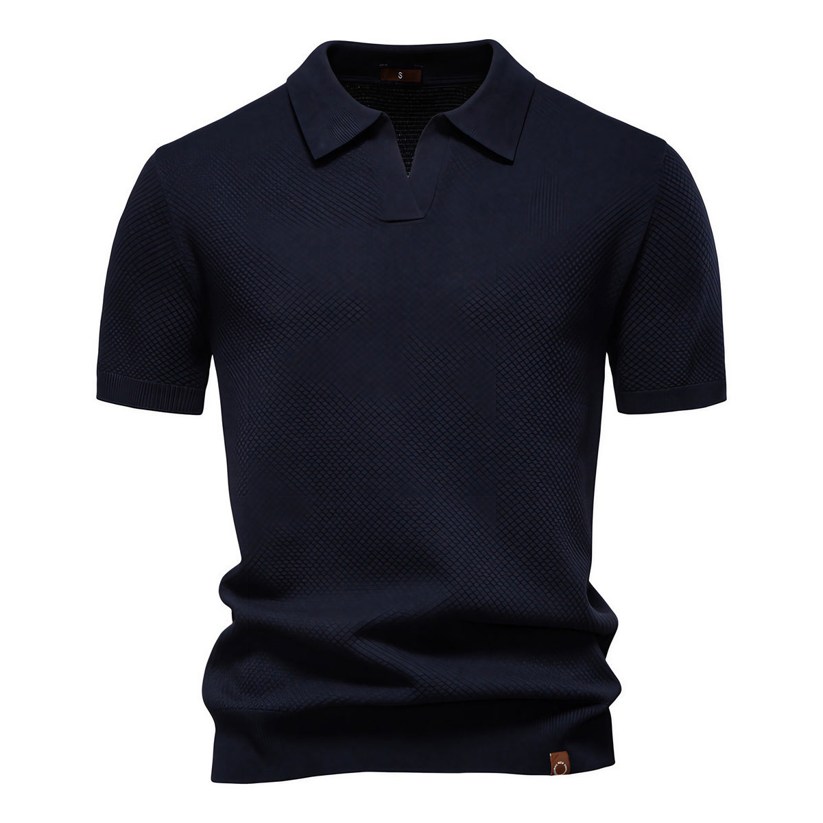 Polo homme texturé, col ouvert sans boutons, huit coloris, bleu marine