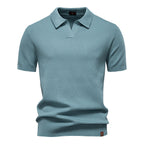 Polo homme texturé, col ouvert sans boutons, huit coloris, bleu