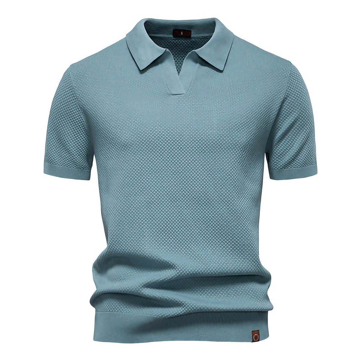 Polo homme texturé, col ouvert sans boutons, huit coloris, bleu