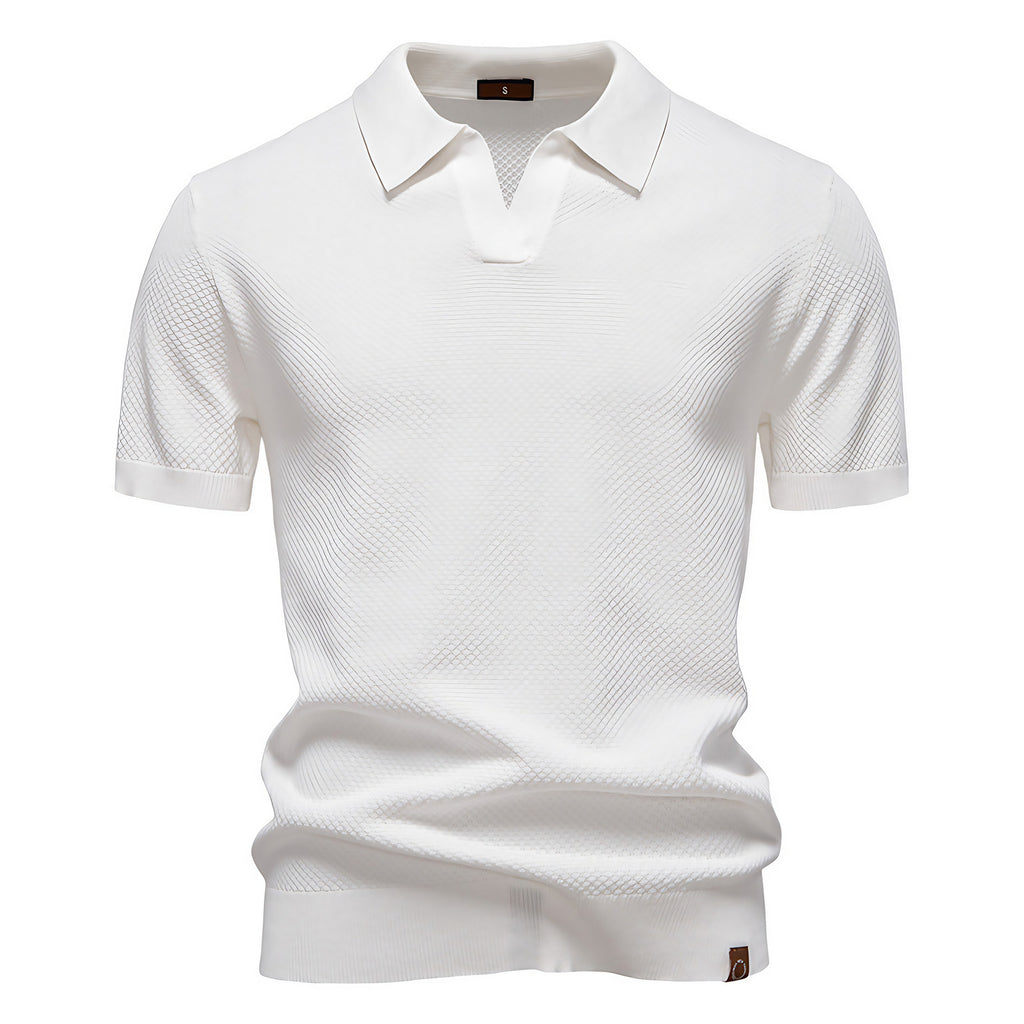 Polo homme texturé, col ouvert sans boutons, huit coloris, blanc
