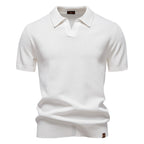 Polo homme texturé, col ouvert sans boutons, huit coloris, blanc