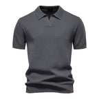 Polo homme texturé, col ouvert sans boutons, huit coloris, gris foncé