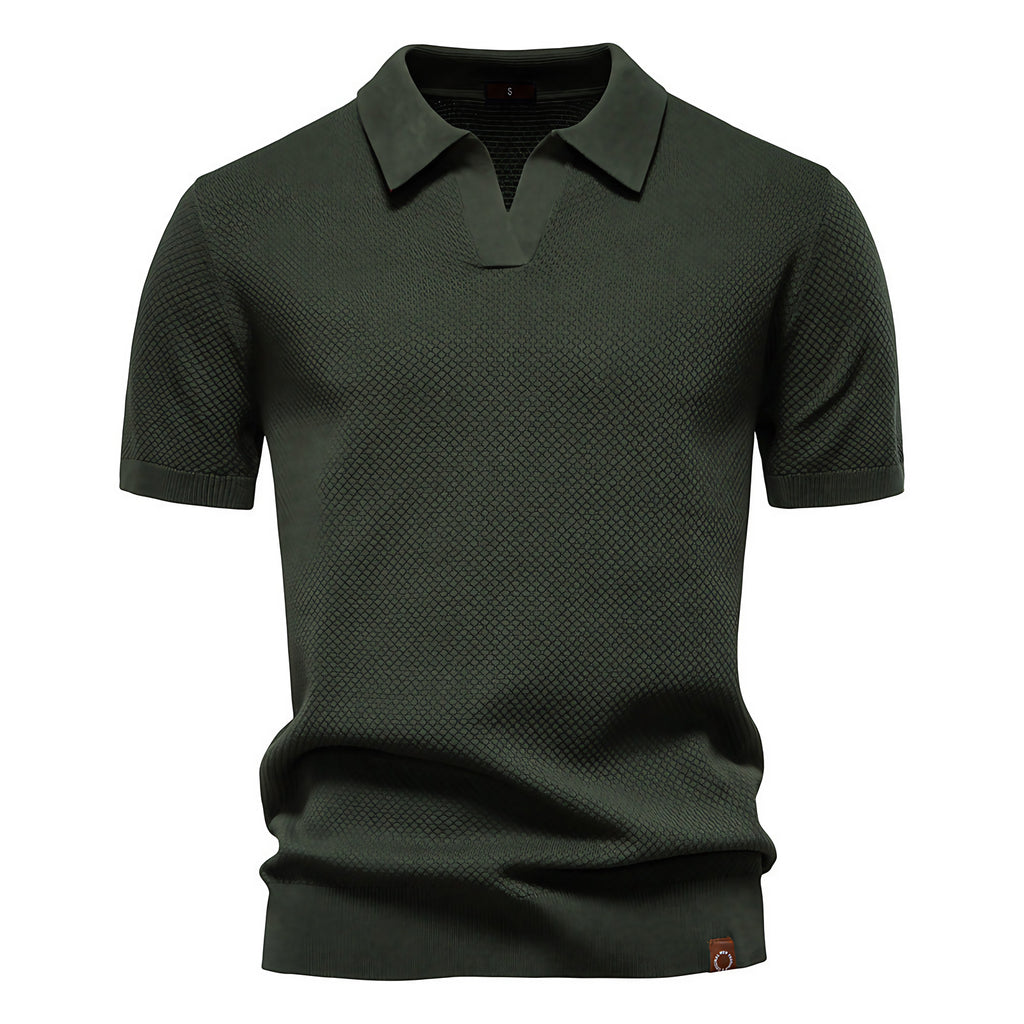 Polo homme texturé, col ouvert sans boutons, huit coloris, vert armée
