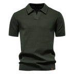 Polo homme texturé, col ouvert sans boutons, huit coloris, vert armée