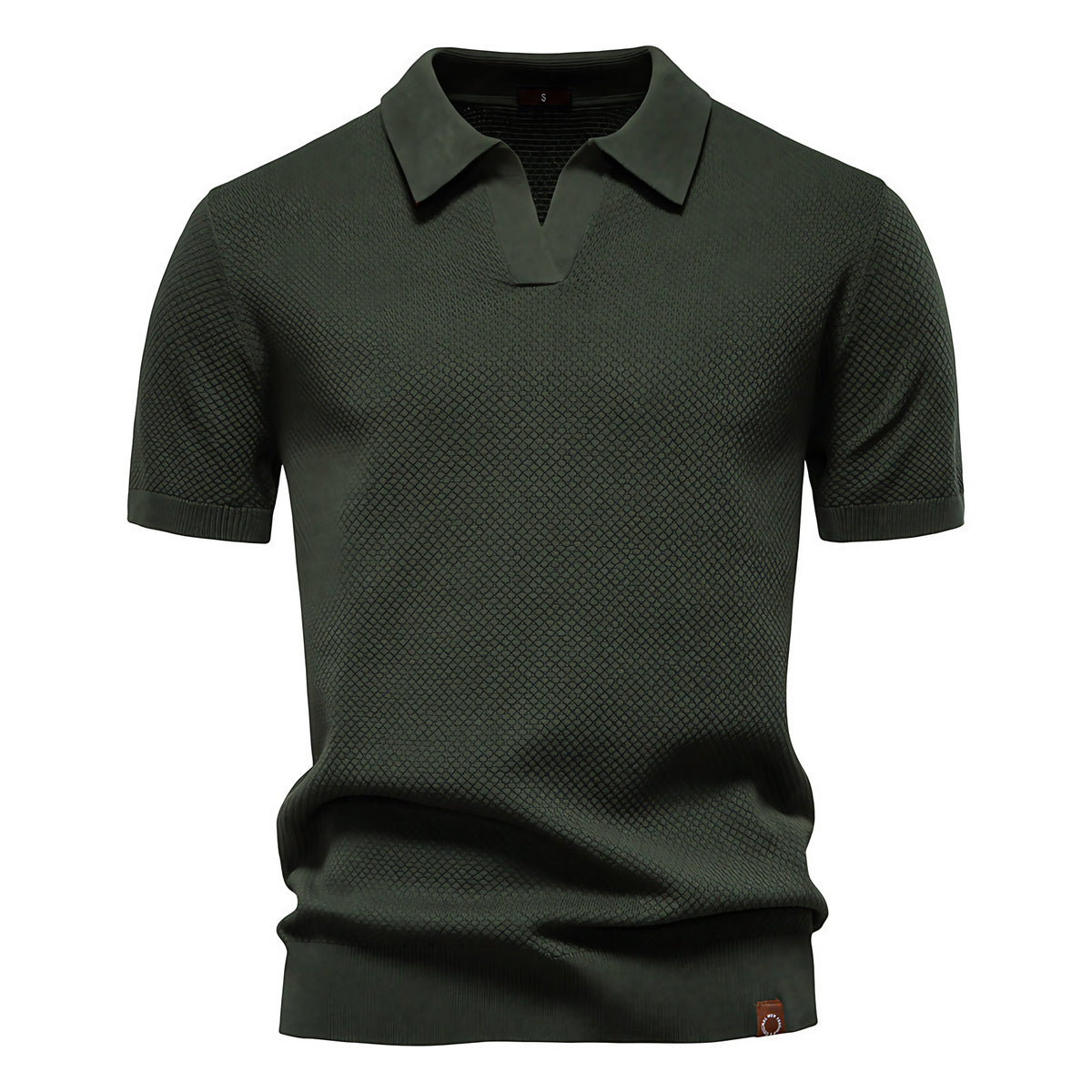 Polo homme texturé, col ouvert sans boutons, huit coloris, vert armée