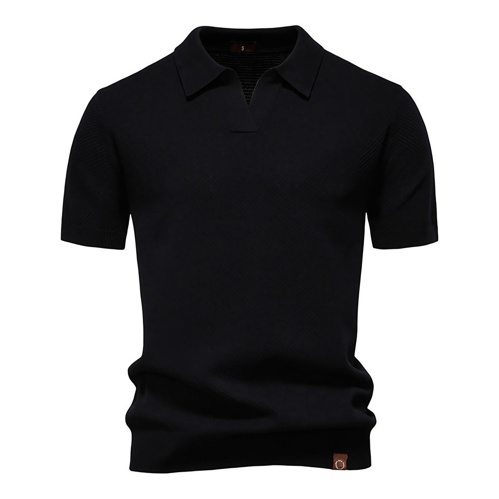 Polo homme texturé, col ouvert sans boutons, huit coloris, noir