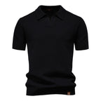Polo homme texturé, col ouvert sans boutons, huit coloris, noir