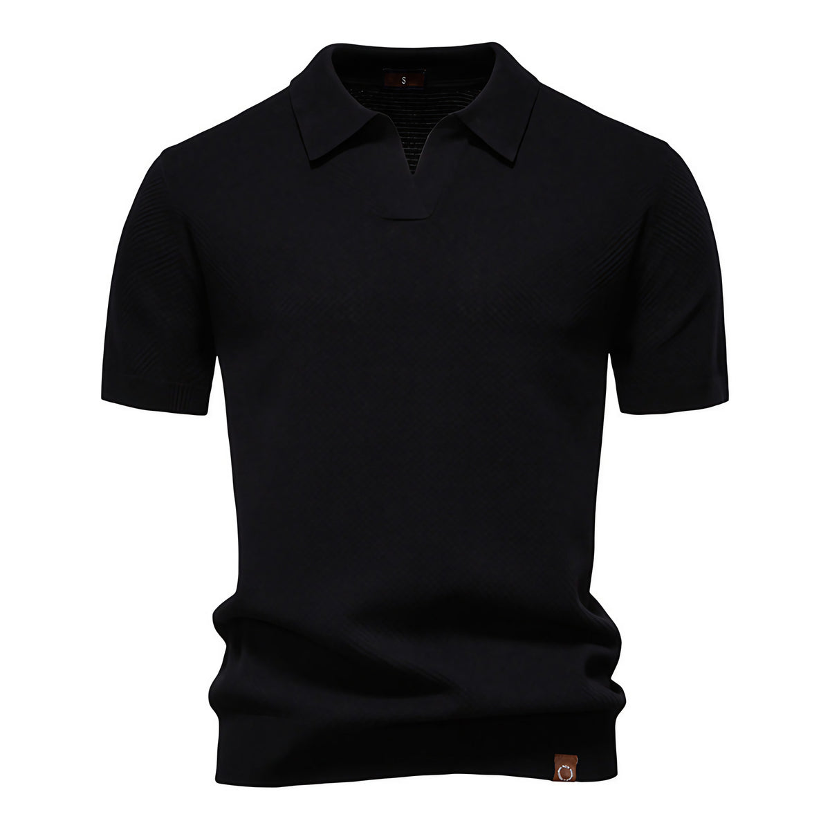 Polo homme texturé, col ouvert sans boutons, huit coloris, noir