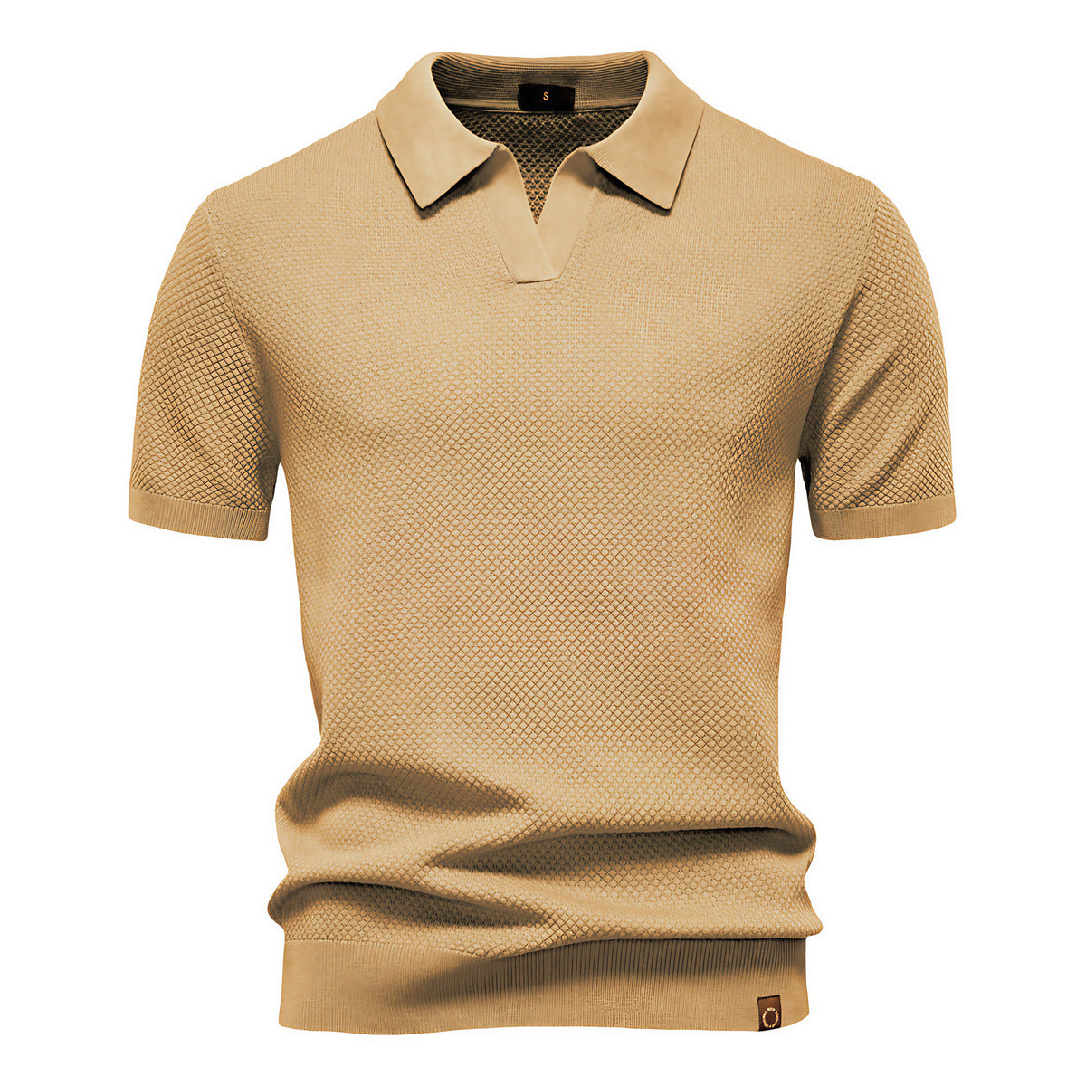 Polo homme texturé, col ouvert sans boutons, huit coloris, beige