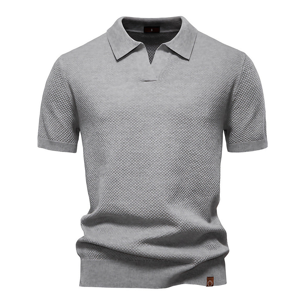 Polo homme texturé, col ouvert sans boutons, huit coloris, gris clair