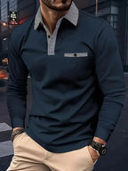 Polo homme à manches longues, cinq coloris, du S au 3XL, bleu marine