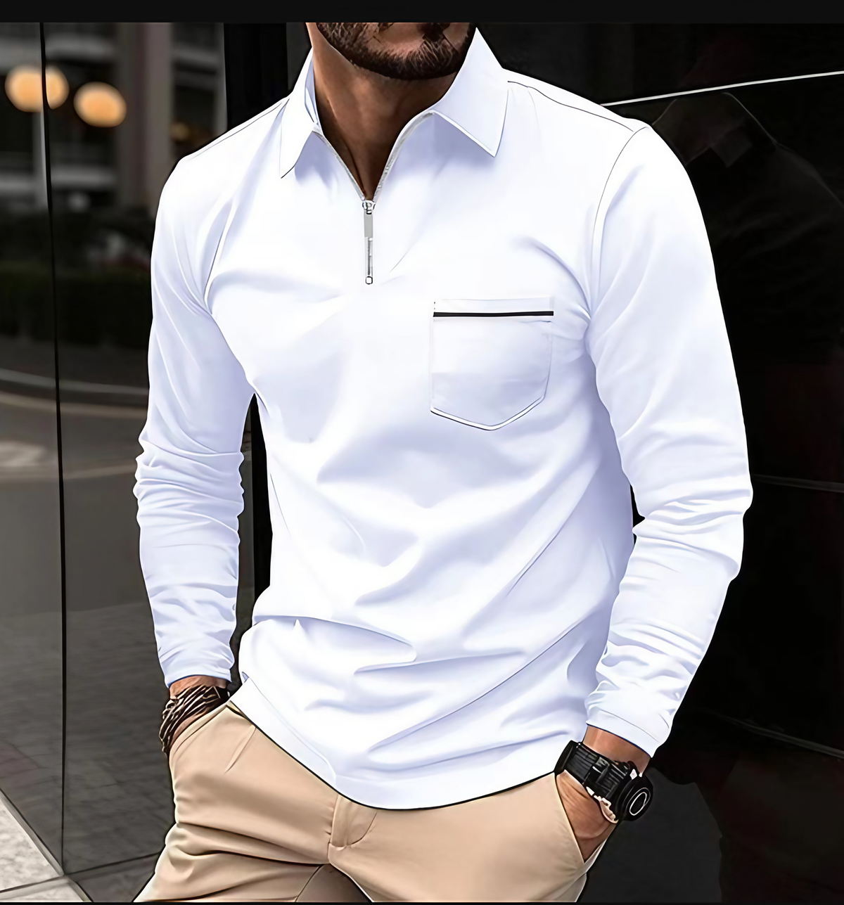 Polo homme à manches longues, cinq coloris, du S au 3XL, blanc
