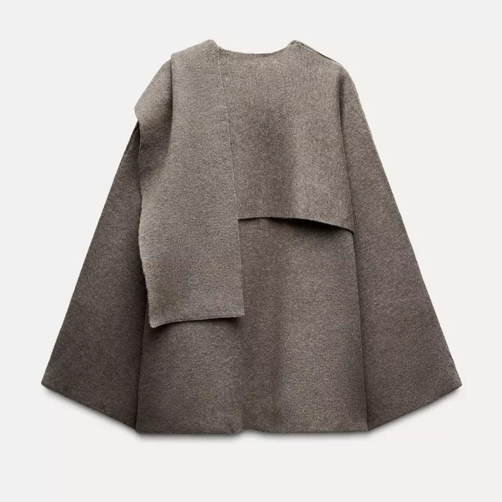 Poncho femme à coupe asymétrique, gris foncé ou marron