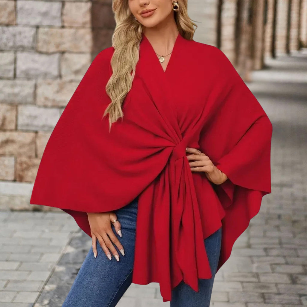 Poncho femme à nœud devant, coupe ample, onze coloris, rouge carmin