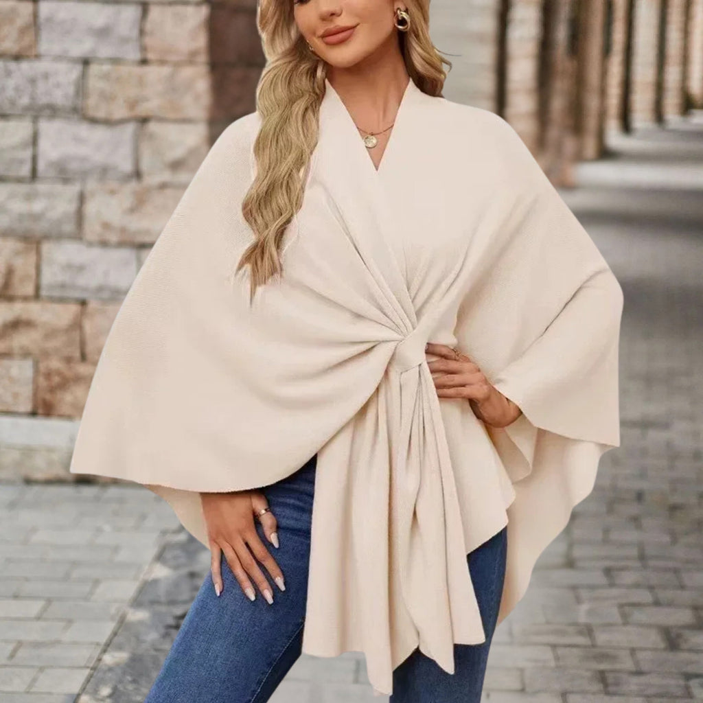 Poncho femme à nœud devant, coupe ample, onze coloris, beige crème