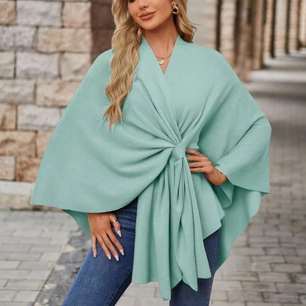 Poncho femme à nœud devant, coupe ample, onze coloris, turquoise