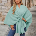Poncho femme à nœud devant, coupe ample, onze coloris, turquoise