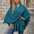 Poncho femme à nœud devant, coupe ample, onze coloris, bleu profond
