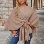 Poncho femme à nœud devant, coupe ample, onze coloris, beige avoine