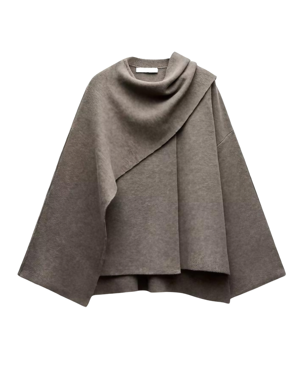 Poncho femme asymétrique à col cheminée, coupe ample
