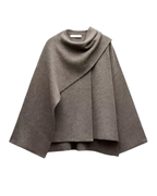 Poncho femme asymétrique à col cheminée, coupe ample