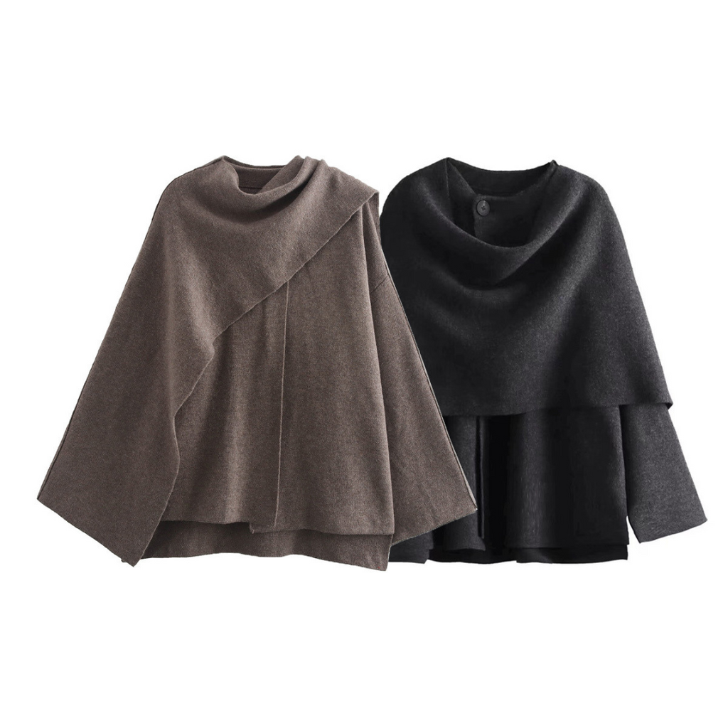 Poncho femme asymétrique à col cheminée, coupe ample