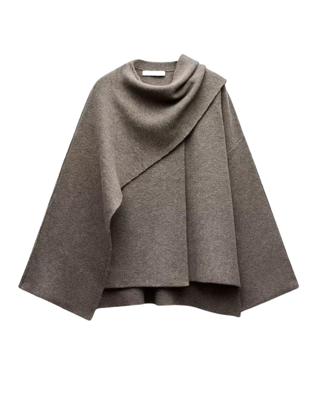 Poncho femme asymétrique à col cheminée, coupe ample